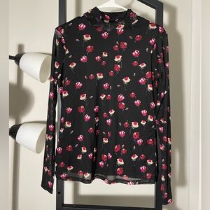 POPSUGAR Black Floral Long Sleeve Blouse